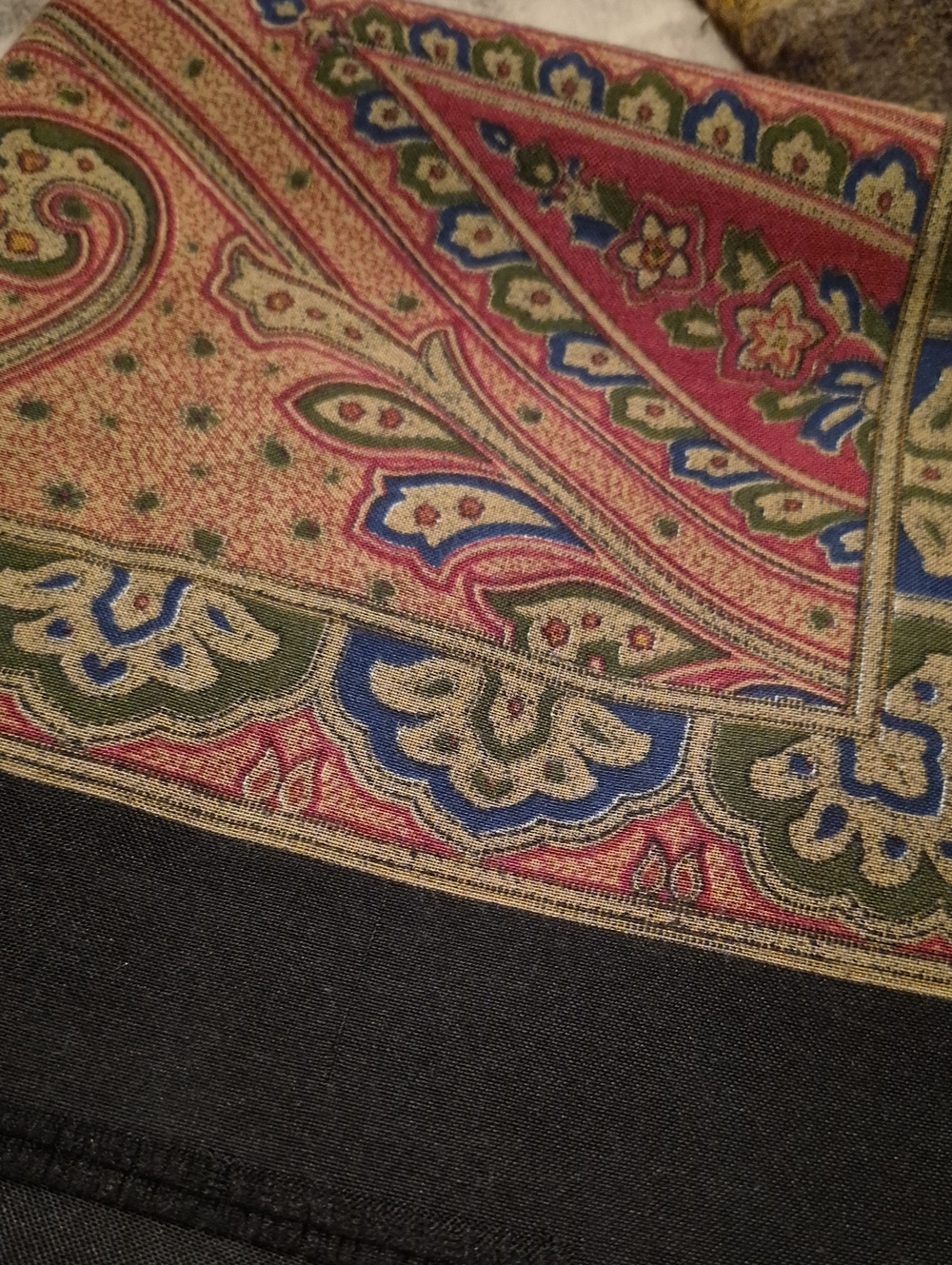 Vintage Paisley Large Square Scarf Shawl Wrap Jewel Tones Eyelash Fringe